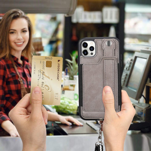 TOOVREN Wallet Case for iPhone 12 Pro Max Lanyard with Kickstand Leather Card Holder Adjustable Neck Strap, Phone Protective Back Cover for iPhone...